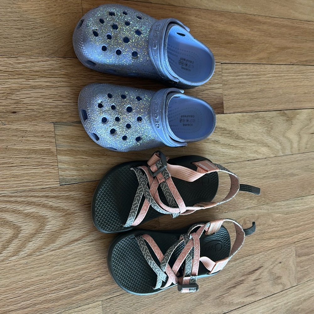 Crocs and Chaco size 13 toddler and white crocs girls size 1